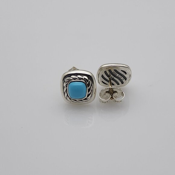 David Yurman Albion Earrings with 7mm Turquoise in Sterling Silver 925 - Picture 3 of 4
